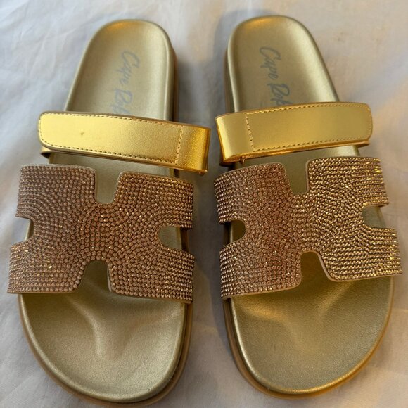 Cape Robbin Markuss Gold Sparkly Sandals Glitter Slides, Rhinestone Size Women 6 - Picture 3 of 7